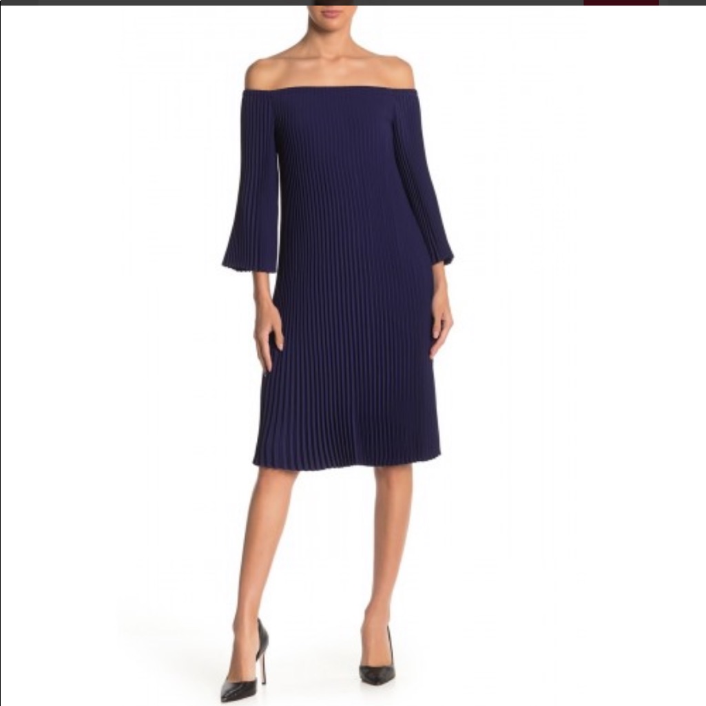 Trina Turk Navy Off-Shoulder Dress